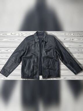 Men's Black Genuine Leather Bomber Jacket - Quilted Lining